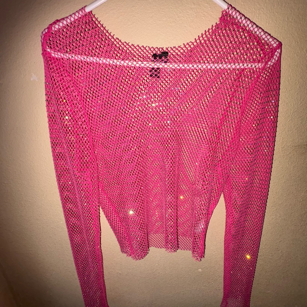 Windsor Pink Sequin Sheer Long Sleeve Blouse